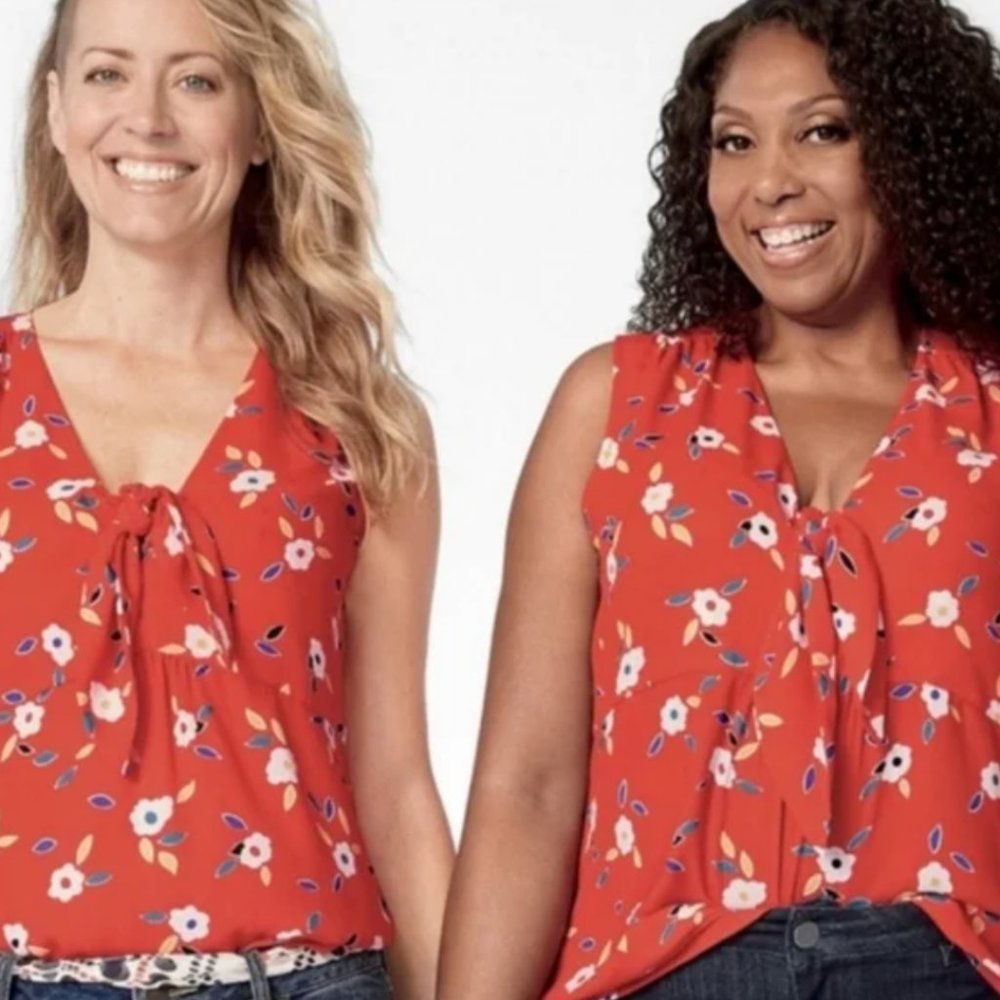 CAbi Red Floral Tie-Neck Sleeveless Blouse